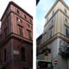Esquina de Via Giulia-Via della Barchetta antes y después de la restauración