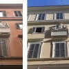 Detalle de fachada a Via Giulia, antes y después de los trabajos