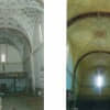 Vista hacia el coro antes y después de la restauración