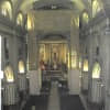 Interior de la iglesia, con el apuntalamiento antes de los trabajos